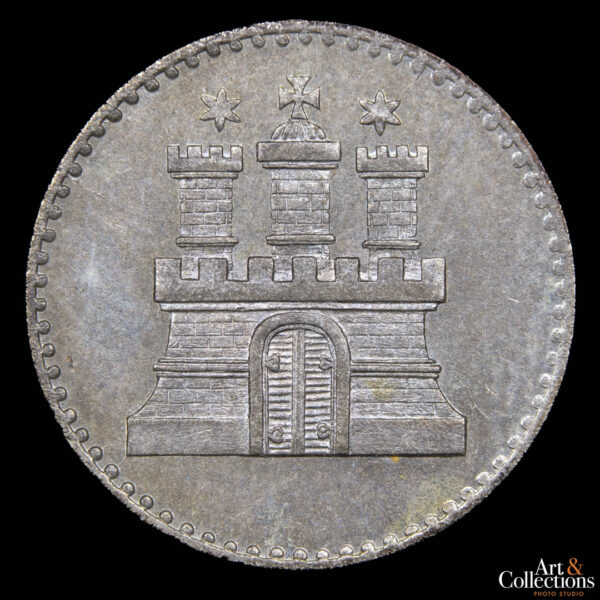 Alemania (Ciudad hanseática libre de Hamburgo) 1 schilling 1855 - KM#586  plata375 (UNC) - Imagen 2