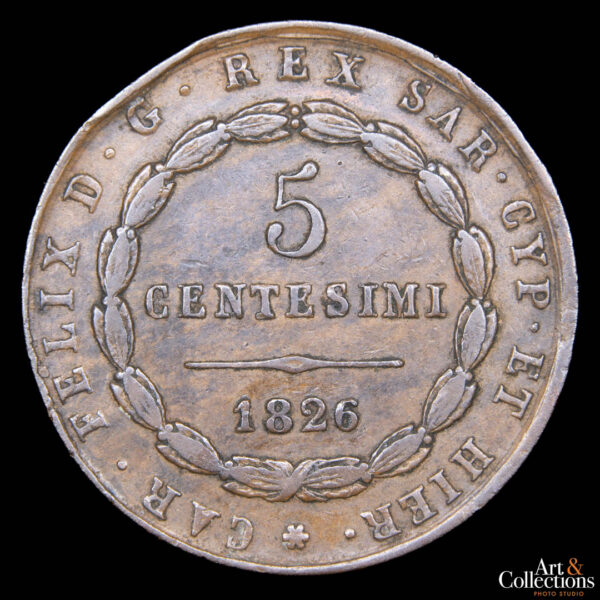Italia (Reino de Cerdeña) 5 centesimi 1826 M.V.L. - Carlo Felice