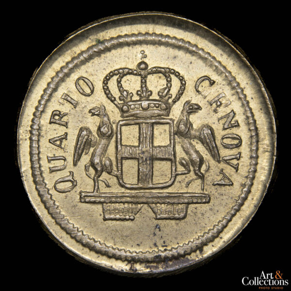Italia (Republica de Genova) "1/4 de doppia" del S.XVII, pesa monetaria de bronce