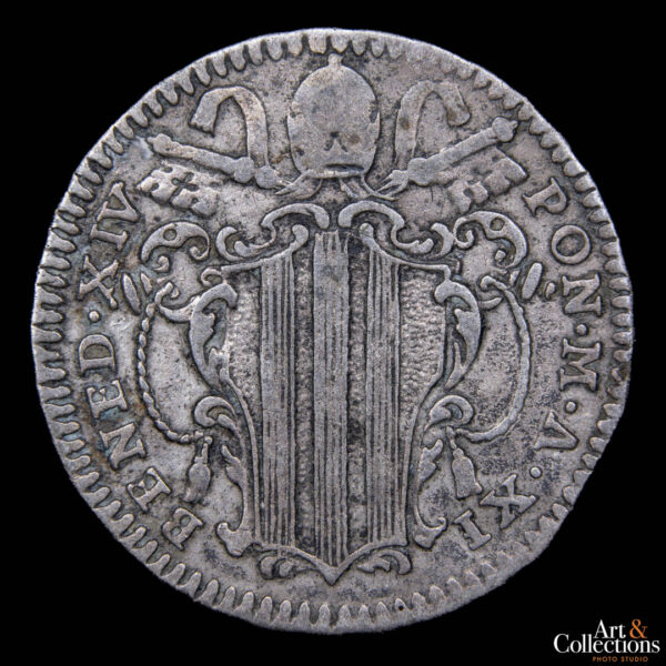 Italia (Estados papales) 1 carlino 1751 XI - Papa Benedicto XIV - Imagen 2