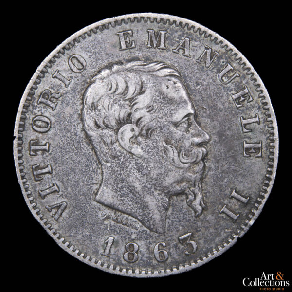 Italia 1 lira 1863M Vittorio Emanuele II  - Imagen 2
