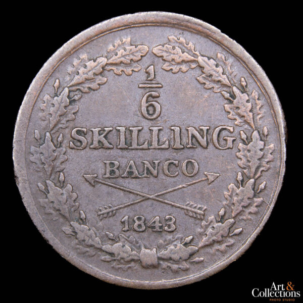 Suecia 1/6 skilling 1843 - Rey Carl XIV Johan