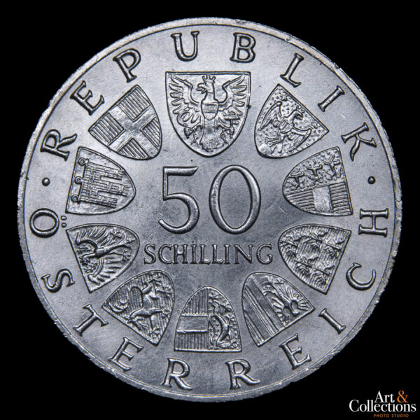 Austria 50 schilling 1967 Johan Strauss - Centenario del Danubio Azul - Imagen 2