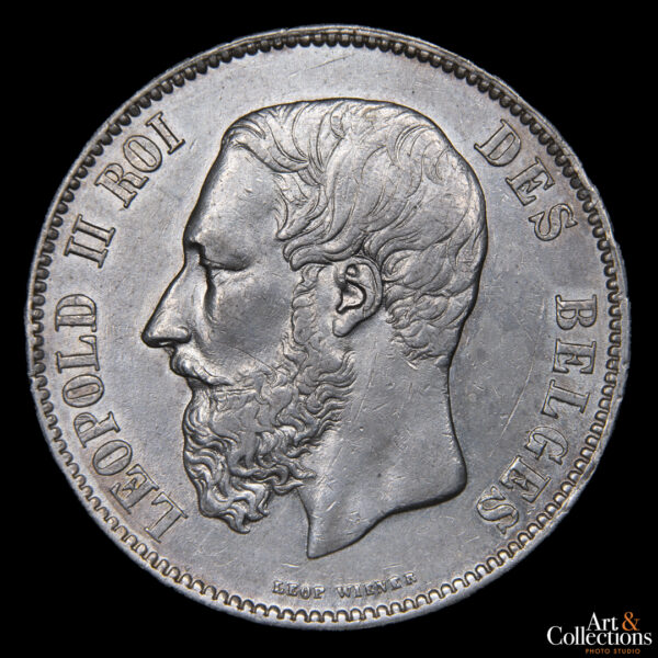 Belgica 5 francos 1870 Leopoldo II - Imagen 2