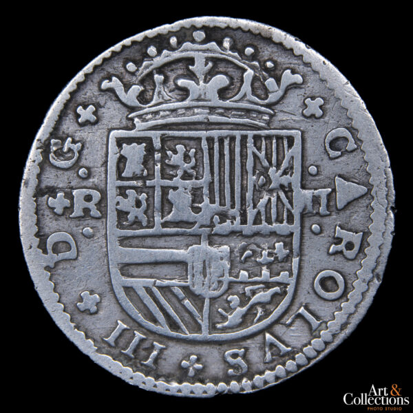 España 2 reales 1708 Guerra de sucesion - Imagen 2