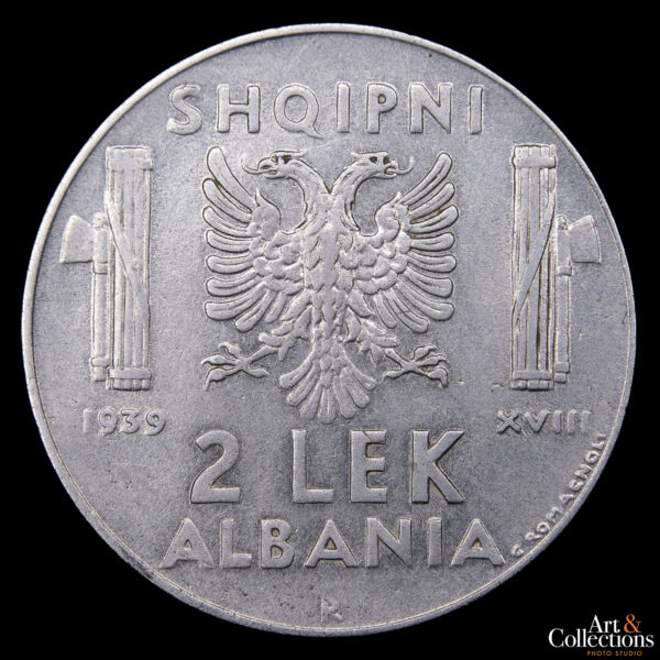 Albania 2 Lek 1939 - Ocupación Italiana. No Magnética