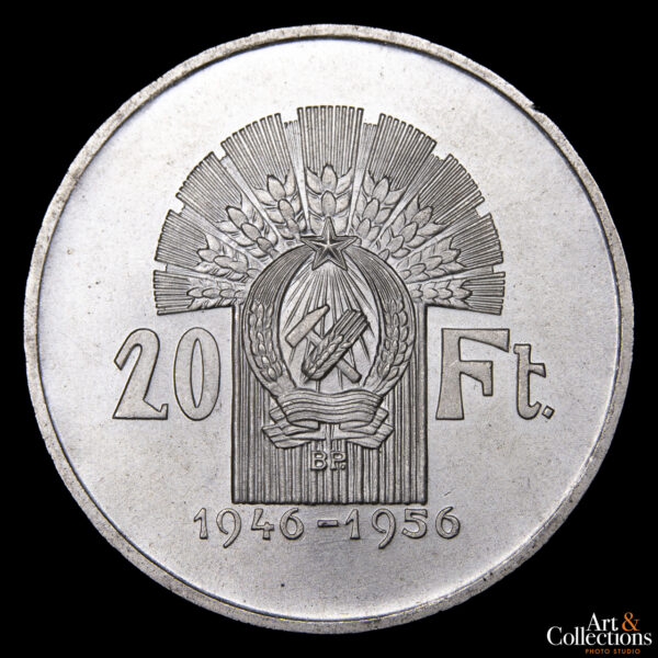 Hungría 20 Forint 1956 - 10º Aniversario del Forint - Puente de las Cadenas Széchenyi en Budapest - Imagen 2