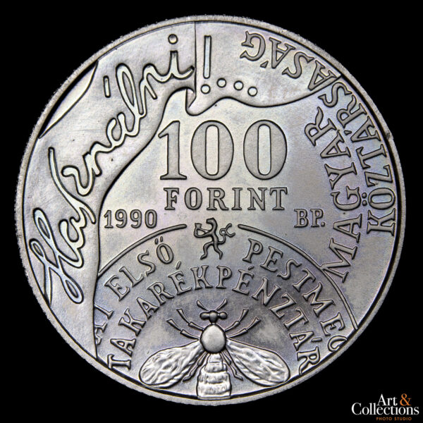 Hungría 100 Forint 1990 - András Fáy -150º Aniversario de la Caja de Ahorros - Imagen 2