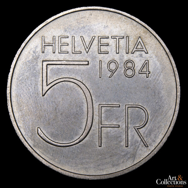 Suiza 5 Francos 1984 - Centenario del Nacimiento de Auguste Piccard - Imagen 2