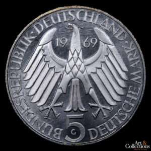 Alemania Federal 5 Marcos 1969 G – 150 aniversario del nacimiento de Theodor Fontane, escritor, poeta.