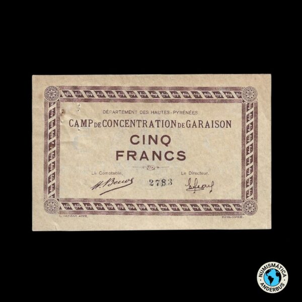 Francia - Garaison/ Campo de concentración 5 francos 1914-1918