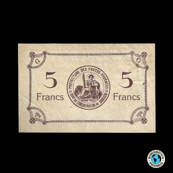 Francia - Garaison/ Campo de concentración 5 francos 1914-1918 - Imagen 2