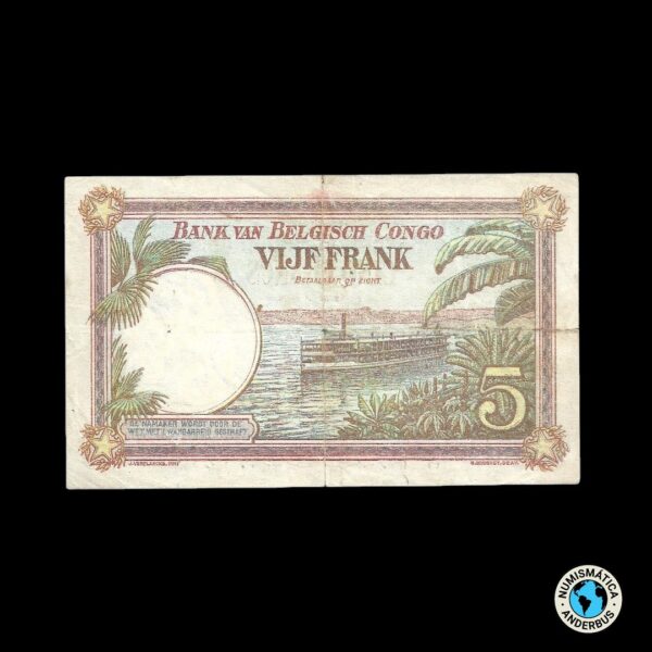 Congo Belga 5 francos 1930 - Imagen 2