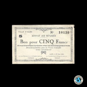 Francia - Ville D´Ales (Segunda Guerra)  5 francos 1940