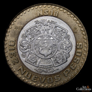 México 10 Nuevos Pesos 1993 (Piedra del Sol representando a Tonatiuh con la máscara de fuego)