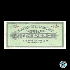 México 1 Peso 1915 (Colonia Minera Las Dos Estrellas - Tlalpujahua)