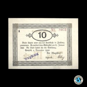 Alemania Ciudad de Hersfeld 10 marcos 1918 / "Cancelado"