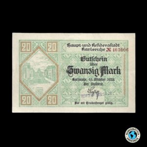 Alemania Ciudad de Karlruhe 20 marcos 1918