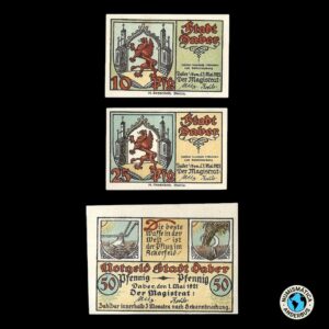 Alemania Notgeld Ciudad de Daber / Serie x 3 10,25, y 50 pfennig 1921