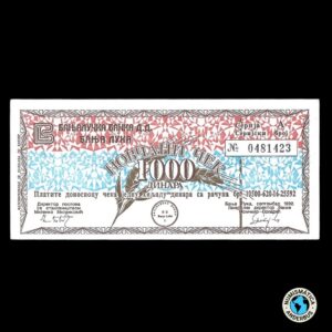 Bosnia 1000 dinara 1992 / Cheque 