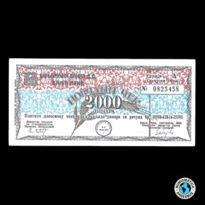 Bosnia 2000 dinara 1992 / Cheque 